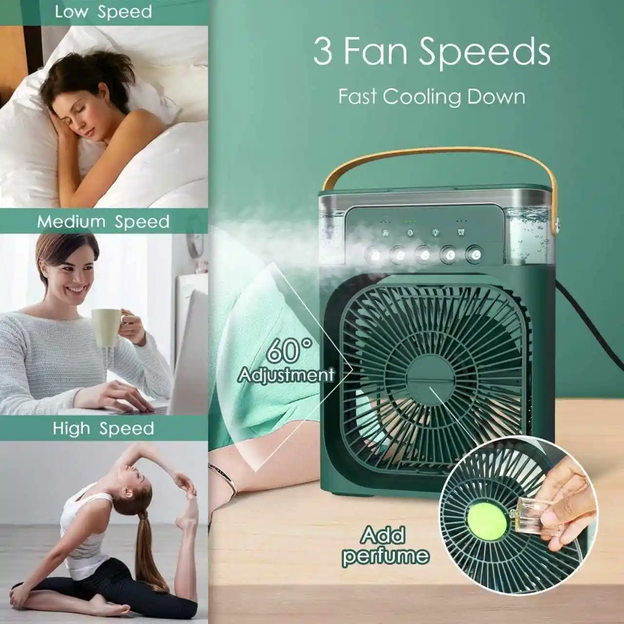 3 in 1 USB Mini Portable Fan Air Cooling fan Humidifier Purifier Mist Cooler with LED Light