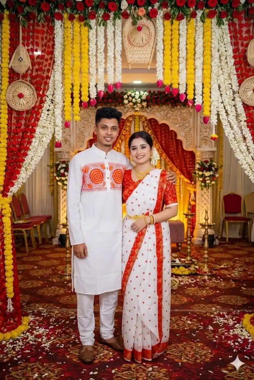 Boishakhi Couple Dress Sharee & Panjabi Set | Premium Saree & Silk Panjabi BD | Globalix Fashonix