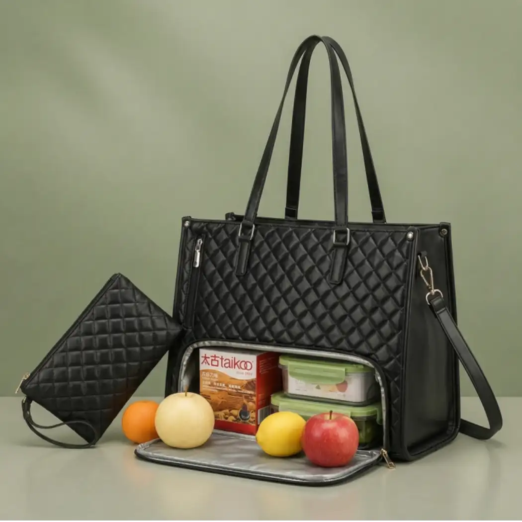 Women's Premium Lunch Tote & Pouch Set(Pink)